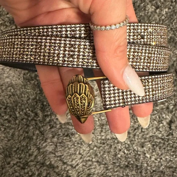 Kurt Geiger Brown and golf Houndstooth Belt with Gold Buckle - Picture 2 of 3